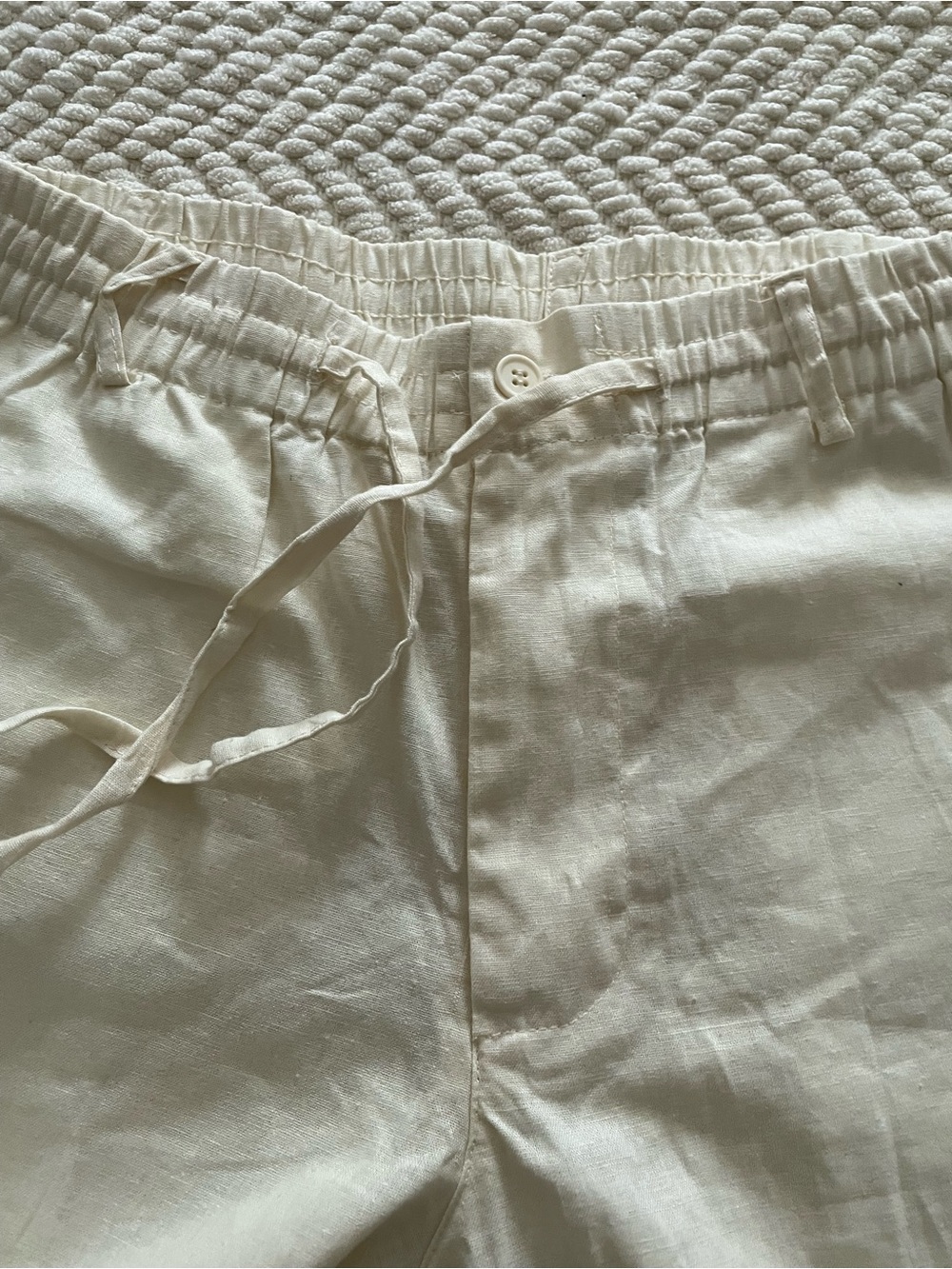 Women's Cream Drawstring Linen Cotton Wide-Leg Pants - Picture 8 of 10